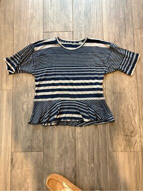 Adidas by Stella McCartney Navy and Gray Striped Short Sleeve Tee